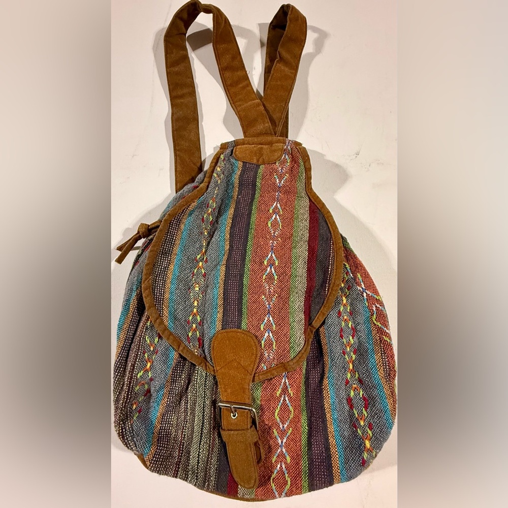 Brown Bohemian Backpack with Southwestern Pattern Made in India - Picture 11 of 11